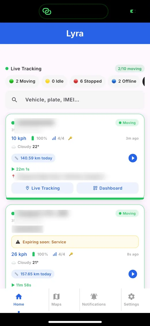 LYRA mobile app screen
